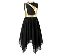 MSemis Vestido de Danza Cristiana para Niña Vestido Gasa de Danza Lírica Gimnasia Espumoso Coloridos sin Mangas Vestido Baile de Adoración Litúrgico 5-16 Años B Negro 9-10 años