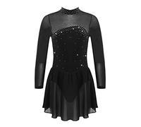 MSemis Vestido de Patinaje Artistico Hielo para Niña Leotardos de Danza Maillot Competición de Gimnasia Rítmica con Pedrería Disfraz de Bailarina 5-16 Años E Negro 15-16 años