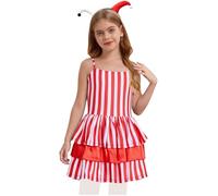 MSemis Vestido de Payaso a Rayas para Niñas con Lazo en la Cintura y Diadema Disfraz Harlequin Ideal para Fiestas de Disfraces y Obras de Teatro 5-16 Años Rojo 7-8 años