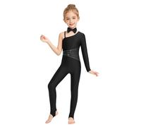 MSemis Vestido Fiesta Brillante Corto Niña Manga Asimétrica Zapatilla Gato Con Cola Body Gimnasia Carnavales Negro 15-16 años