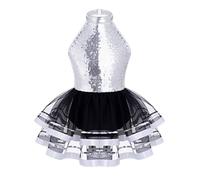 MSemis Vestido Lentejuelas de Danza para Niña Maillot con Falda Ballet Tutú Leotardo Gimnasia Rítmica Disfraz de Bailarina Fiesta Carnaval 3-16 Años Plateado C 3-4 años