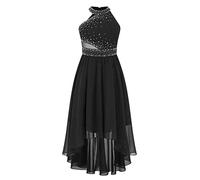 MSemis Vestidos de Niñas Fiestas Vestido Largo de Gasa de Cuello Hálter con Pedrería Brillante Vestido de Noche para Desfile Cóctel Bola S Negro 8 años