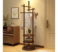 MSFE Perchero giratorio de madera, perchero independiente con 3 barras, 3 estantes redondos, perchero con estante para zapatos, estante para ropa, sombrero, bolso, ahorro de espacio