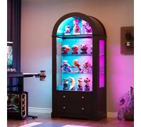 MSFE Vitrina de Cristal con Luz LED,Vitrina Arqueada con 4 Estantes de Exhibición y 2 Cajones,Vitrinas de Cristal para Coleccionables, Vino,Salón Dormitorio,Pasillo,Oficina,80x40x185cm