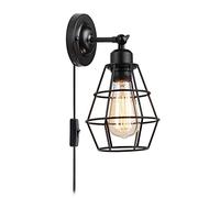 MSGIRVLZL Applique Murale Industrielle En Métal Noir Vintage Métal Fil Cage Éclairage Mural E27 Rétro 180 ° Appliques Réglables Applique Murale Luminaire Intérieur Pour Cuisine Restaurant Bar/With Plu