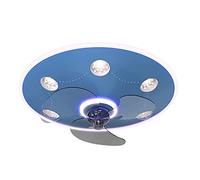 MSGIRVLZL Lampe De Ventilateur Ufo De Dessin Animé Créatif, Plafonnier Moderne À Led Bleue À Intensité Variable Avec Ventilateur Réglable À 6 Vitesses, Plafonniers D'Éclairage Décoratif Pour Chambre D