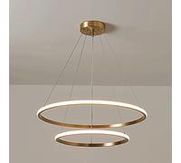 MSGIRVLZL Lampes Suspendues En Laiton À 2 Anneaux, Lampe Suspendue À Anneau En Cuivre Mince Avec Abat-Jour En Acrylique, Lampes À Suspension Led Modernes - 45 W - Mode 3 Couleurs, Lustre D'Éclairage D