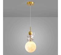 MSGIRVLZL Luminaire Suspendu Creative Moon, Lustre En Métal Doré Avec Abat-Jour D'Art D'Impression 3D, Lampe D'Ambiance D'Astronaute Pour Chambre D'Enfant, Lampes Suspendues De Chevet À Douille G9 Mod