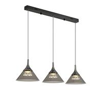 MSGIRVLZL Lustre De Salle À Manger À 3 Têtes, Suspension Led Moderne, Lampe Suspendue En Métal Noir Perle Galvanisé Avec Abat-Jour En Acrylique, Lampes À Suspension Coniques Gris Fumé, Lumières D'Îlot