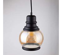 MSGIRVLZL Plafonnier En Verre Ambré | Luminaire Suspendu Vintage Moderne E27 Kit Noir Lustre Industriel À 1 Lumière Pour Bar Cuisine Île Café/B