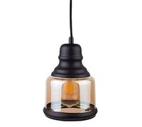 MSGIRVLZL Plafonnier En Verre Ambré | Luminaire Suspendu Vintage Moderne E27 Kit Noir Lustre Industriel À 1 Lumière Pour Bar Cuisine Île Café/a