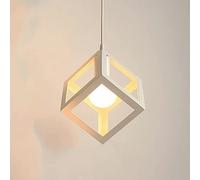 MSGIRVLZL Suspension À Cage Métallique Carrée, Lustre En Métal Blanc, Lampe Suspendue Creuse Géométrique, Lampes À Suspension D'Éclairage Décoratif De Restaurant, Lumières D'Île Industrielle Américain
