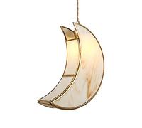 MSGIRVLZL Suspension Creativity Crescent Moon, Corps De Lampe En Laiton Simple Avec Accessoires, Abat-Jour En Vitre Beige, Lampes Suspendues Créatives Nordiques Pour Chambre À Coucher, Salle À Manger
