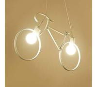 MSGIRVLZL Suspension De Vélo - 2 Lumières, Lustre En Fer Forgé Réglable En Hauteur Pour Chambre À Coucher Salle À Manger Bar Café Lampes Suspendues Créatives Uniques/Blanc