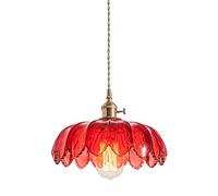 MSGIRVLZL Suspension En Forme De Fleur Rouge, Lampe Suspendue En Laiton Antique Avec Abat-Jour En Verre, Luminaire E27, Lustre Au Design Classique, Luminaires Industriels Rétro Pour Restaurant, Ferme
