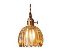 MSGIRVLZL Suspension En Verre Ambré, Mini Lampe Suspendue De Chevet, Lustre En Laiton Antique Avec Abat-Jour En Forme De Bourgeon, Luminaire E27, Lampes Suspendues Industrielles Rétro Pour Îlot De Cui