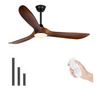 MSHENUED Ventilador de techo de 3 aspas con mando a distancia/Funciones Verano Invierno, Silencioso/Temporizador 1/4/8h/ Función Memoria (Ventilador de techo nogal con luz, 152CM)