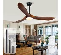 MSHENUED Ventilador de techo de madera de nogal de con lámpara, ventilador de techo rústico para interiores y exteriores, 3 aspas de hélice, ventilador de techo grande (132CM)