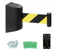 MSHGSKU Barrera de Colas retráctil de Pared Negra, 5 m, con cinturón de Control de multitudes y Accesorios para Parques Infantiles, hoteles. Barrera de tráfico de Pared Resistente.