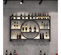 MSHGSKU Estante de Pared de Metal de 3 Niveles para Botellas de Vino con Soporte para Copas, Estante Flotante de Hierro para Colgar Copas, para Cocina y Comedor, Color Negro (120 x 15 x 80