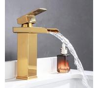 MSHGSKU Grifo de baño con Cascada Dorada, Monomando de Acero Inoxidable, para Lavabo, Mezclador de Agua fría y Caliente, Longitud Corta