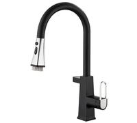 MSHGSKU Grifo de Cocina extraíble con Pantalla Digital LED, Grifo Giratorio de Arco Alto de latón Macizo con rociador extraíble de 3 Modos, Mezclador Monomando de Agua fría y Caliente (neg