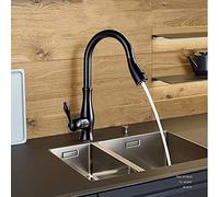 MSHGSKU Grifo para Fregadero de Cocina, Estilo rústico, para Bar, Comercial, de latón Negro/Cromado, extraíble, con botón para Cambiar la Limpieza del Fregadero. El Nuevo LWX.