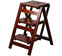 MSHGSKU Taburete Plegable de Madera con Escalera - Silla de Biblioteca de Madera Maciza de 3 plazas para Uso en Cocina y Oficina - Taburete Plegable portátil Multifuncional (Color: A)