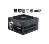 MSI mag A1200PLS PCIE5 - Fuente de alimentación para PC, GPU Safeguard, Condensador Principal 105°C, Fan Safeguard, 1200W, 80 Plus Platinum, ATX 3.1, Conector Nativo 12V-2x6, Cables en Relieve