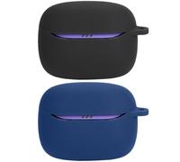 Msiall [2 Piezas] de Silicona Compatible con JBL Tune Beam 2, [Admite Carga inalámbrica] [Funda Protectora a Prueba de Golpes] [Funda [Mosquetón] Lindo de Dibujos Animados en 3D Black Blue