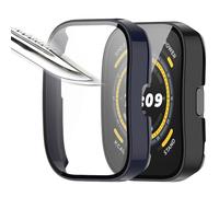 Msiall [2 piezas Película protectora de pantalla negro azul con vidrio templado para,estuche para PC con dureza 9H, parachoques, estuche protector completo delgado para inteligente Amazfit bip 5