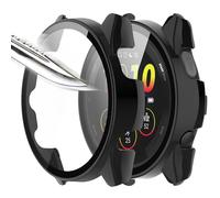 Msiall [2 piezas Película protectora de pantalla negro con vidrio templado para,dureza 9H, parachoques, estuche protector completo delgado para inteligente Forerunner 165