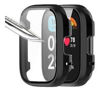 Msiall [2 piezas Película protectora de pantalla negro con vidrio templado para,estuche para PC con dureza 9H, parachoques, estuche protector completo delgado para inteligente redmi watch 3 Active