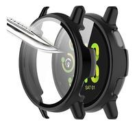 Msiall [2 piezas Película protectora de pantalla negro con vidrio templado para,estuche para PC con dureza 9H, parachoques, estuche protector completo delgado para inteligente vivoactive 5