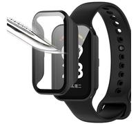 Msiall [2 piezas Película protectora de pantalla negro con vidrio templado para,estuche para PC con dureza 9H, parachoques, estuche protector completo delgado para inteligente mi band 8 active