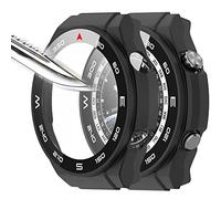 Msiall [2 piezas Película protectora de pantalla negro con vidrio templado para,estuche para PC con dureza 9H, parachoques, estuche protector completo delgado para inteligente Huawei Watch Ultimate