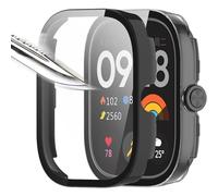 Msiall [2 piezas Película protectora de pantalla negro Transparente con vidrio templado para,dureza 9H, parachoques, estuche protector completo delgado para inteligente redmi watch 4