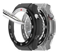 Msiall [2 piezas Película protectora de pantalla negro Transparente con vidrio templado para,estuche para PC con dureza 9H, parachoques,estuche protector completo delgado para Huawei Watch Ultimate