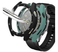Msiall [2 piezas Película protectora de pantalla negro Verde con vidrio templado para,dureza 9H, parachoques, estuche protector completo delgado para inteligente HUAWEI WATCH GT 4 46mm
