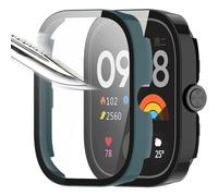 Msiall [2 piezas Película protectora de pantalla negro verde con vidrio templado para,dureza 9H, parachoques, estuche protector completo delgado para inteligente redmi watch 4