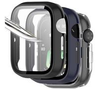 Msiall [3 piezas Película protectora de pantalla negro Transparent Azul con vidrio templado para,dureza 9H, parachoques, estuche protector completo delgado para inteligente HONOR Watch 5