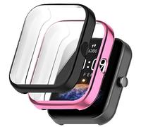 Msiall Compatible con estuche protector Amazfit Bip 3/3 pro, protector de pantalla de TPU flexible de protección completa, estuche protector de pantalla antirrayas con -negro rosa