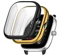 Msiall Compatible con estuche protector Amazfit GTS 4 mini, protector de pantalla de TPU flexible de protección completa, estuche protector de pantalla antirrayas con -Negro dorado