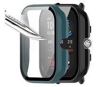Msiall Con protector de pantalla de cristal templado compatible con Amazfit GTS 4 Mini, protector de pantalla de policarbonato duro, ultrafino, contra arañazos, verde y negro [2 unidades]