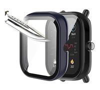 Msiall Con protector de pantalla de vidrio templado compatible con Amazfit Bip U/Bip U Pro, Hard PC Rundum Protector de pantalla ultra fino sin burbujas contra arañazos - Negro azul [2 unidades]