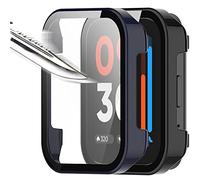 Msiall Con protector de pantalla de vidrio templado compatible con Realme Watch 3, protector de pantalla duro de PC redondo, ultrafino, sin burbujas, contra arañazos, color negro y azul [2 unidades]