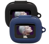 Msiall de Silicona Compatible con JBL Live Flex 3, [Admite Carga inalámbrica] [Funda Protectora a Prueba de Golpes] [Funda [Mosquetón] Lindo de Dibujos Animados en 3D Black Blue