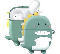 Msiall de Silicona Compatible con redmi Buds 4, [Admite Carga inalámbrica] [Funda Protectora a Prueba de Golpes] [Funda [Mosquetón] Lindo de Dibujos Animados en 3D Green Dinosaur