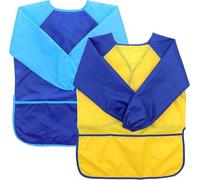 MSIHEY 2pcs Delantal Infantil Pintura Impermeable de Niño, de Pintura para niños de 2-8 años con 3 Bolsillos Delantal Infantil Pintura para Artes y Manualidades Pintura (Amarillo + Azul)