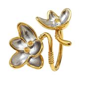 Msioytog Anillos artísticos florales ajustables de acero inoxidable de tonos, joyería a prueba de alergias, anillos artísticos abiertos, regalo, flor de tonos abierta